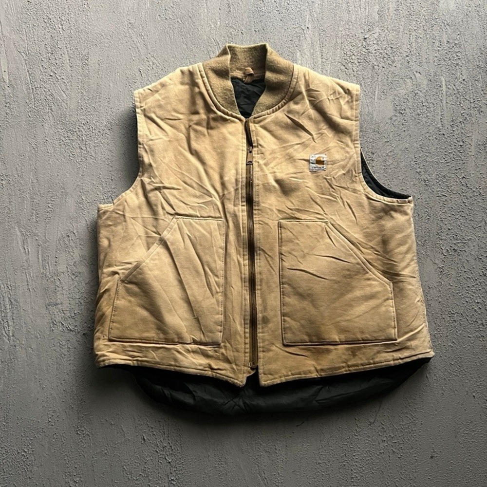 Vintage Carhartt Vest Large Tan 90s Duck Canvas Arctic Quilt Lined Workwear